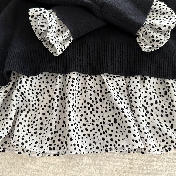 LOFT Black V Neck Cotton Lightweight Sweater Animal Print Ruffle Hem Size XS EUC - Picture 8 of 15